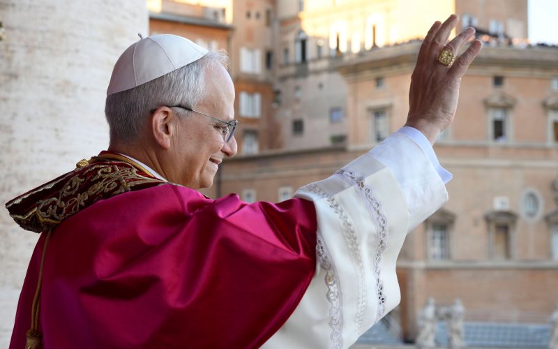 Pope Leo XIV, the former Cardinal Robert F. Prevost, waves to the crowds in St. Peter's Square at the Vatican after his election as pope May 8, 2025. The new pope was born in Chicago.