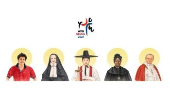 This is an official image of the five patron saints chosen for the 2027 World Youth Day in Seoul, South Korea, from left: Sts. Carlo Acutis, Frances Xavier Cabrini, St. Andrew Kim Taegon, Josephine Bakhita and John Paul II. The process of choosing the event's patron saints began in late 2024 and included a survey of young people, youth ministers and pastoral workers, followed by deliberations by the WYD organizing committee.
