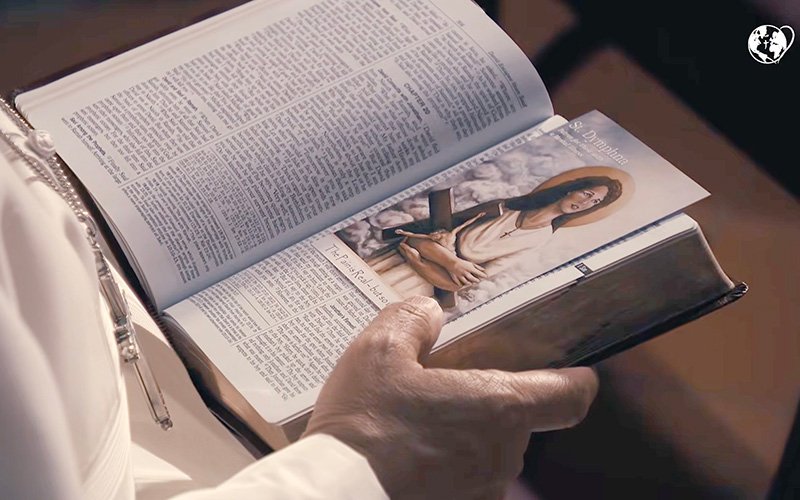 Pope Leo XIV is pictured praying his October 2026 prayer intention dedicated to mental health.