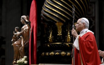 Pope Leo XIV celebrates Mass with students from the pontifical universities in Rome in St. Peter’s Basilica at the Vatican, Oct. 8, 2026.